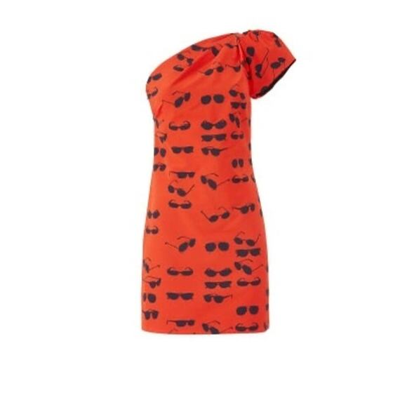 VICTORIA VICTORIA BECKHAM Red Printed Sunglasses One Shoulder Dress Size 4 - Picture 2 of 14